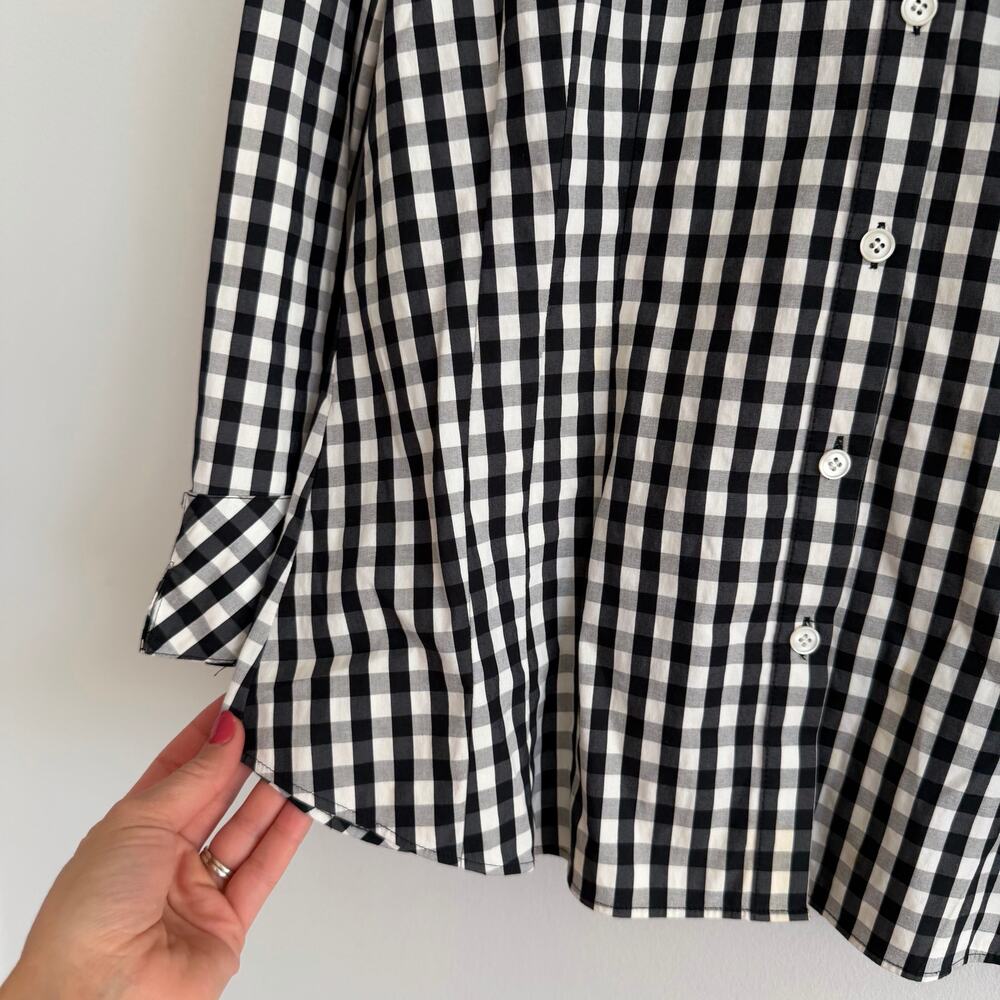 Lafayette 148 Gingham Pattern Long Sleeve Button Up Shirt Black White 6 - Picture 5 of 7